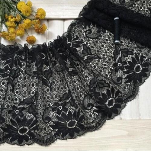 2018 New 1 Meter/lot 23cm Width Black Stretchy Jacquard Lace Trim Luxury Elastic Lace Fabric