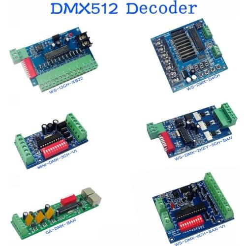 DMX512 Decoder LED Controller 12V 3CH 4CH 6CH 8CH 9CH 12CH Constant voltage Common anode Dimmer 5V 24V CMOS drain-open output