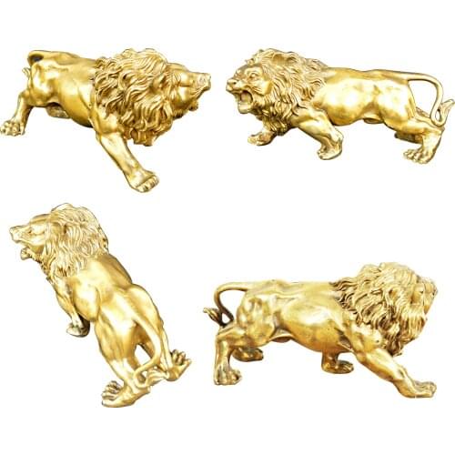 Crafts Lion Ornament 100% Brass Lion Sculpture Copper Office Decoration Bronze Feng Shui Brass Statue Business Gift Decoration