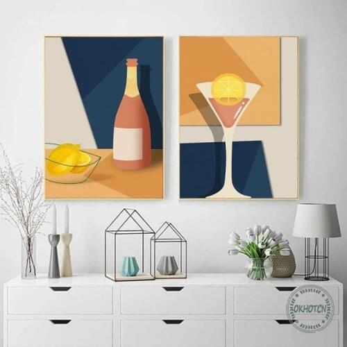 Simple Posters and Prints Champagne Lemon Cocktail Drinks Canvas Painting Wall Art Picture Dining Room Restaurant Bar Pub Decor