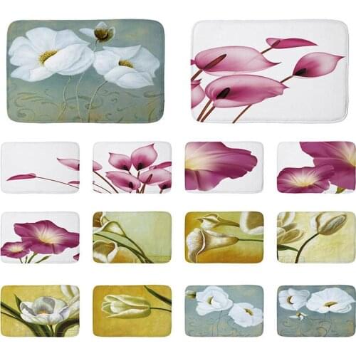 Tulips Flower Pattern Anti-Slip Suede Carpet Door mats doormat Outdoor Kitchen Living room Floor 40x60cm Flannel Mat Rug