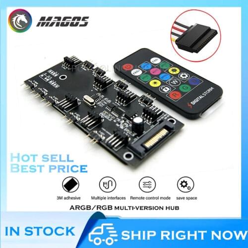 RGB PWM Fan Controller 5V A-RGB + 4PIN 16-key RF Remote Controller SATA Power Supply HUB