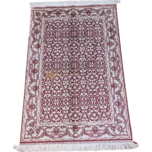 Seeykeep™ 4x6ft Pure Silk Handknotted Oriental Traditional Floral With Aubergine Backcolor Rug-SK3036176