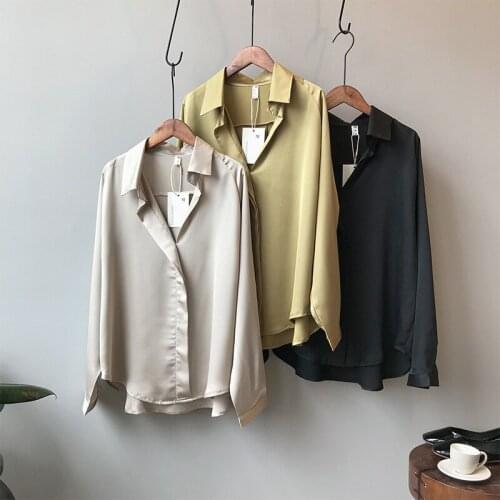 Silk Shirts Women White Shirt Women Long Sleeve Shirts Blouse Office Lady Satin Silk Blouse Tops Plus Size Woman Basic Shirt Top