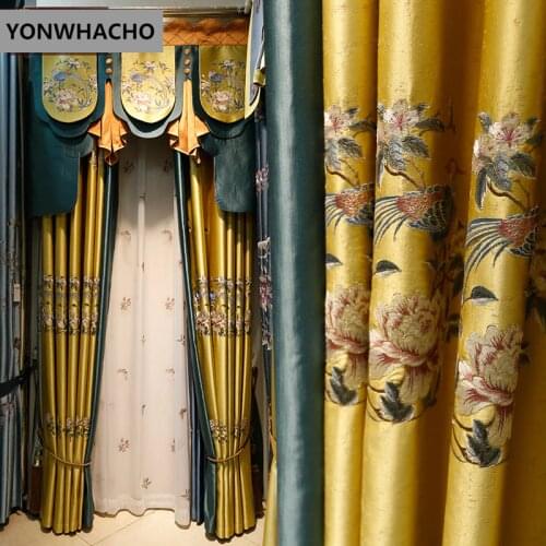 Custom curtains Luxury Thicken Chinese classical embroidery noble floor windows gold cloth blackout curtain tulle valance N521