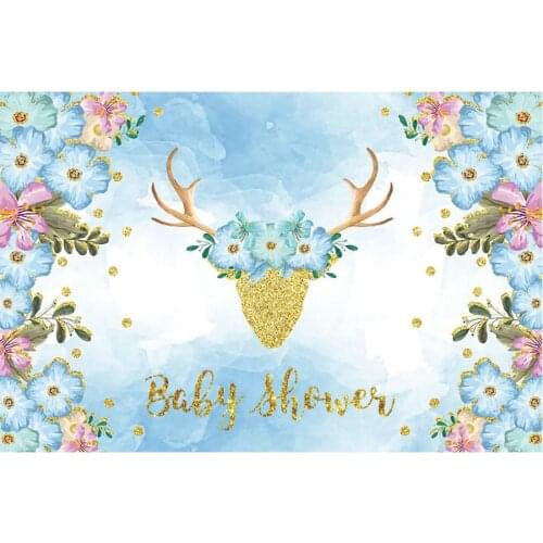Blue Antlers Flower Photography Background Holiday Celebration Party Decoration Photo Booth Studio Prop