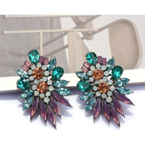 Wedding Bridal Statement Crystal Earrings Women Multicolor Rhinestone Drop Dangle Earrings Party Jewelry Femme Bijoux
