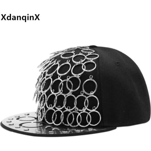 XdanqinX Adjustable Size 2021 New Punk Style Hip Hop Caps For Men Women Novelty Headdress Decoration Flat Brim Cap Couple Hats