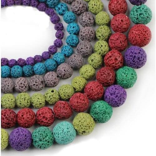 YHBZRET Colourful Volcanic Rock Beads Natural Stone Black Round Lava Spacer Beads For Jewelry Making Bracelet DIY 4 6 8 10 12mm