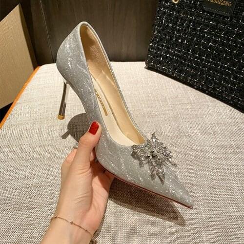 New Women Pointed Rhinestone High Heels Female Stiletto Pumps Wedding Bride Bridesmaid Shoes