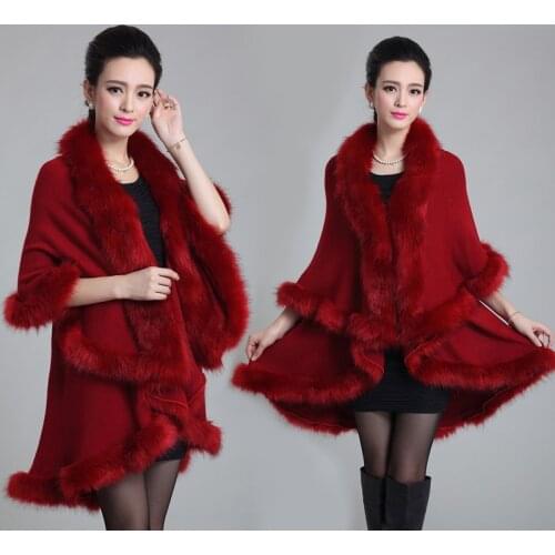 Womens Fur Coat Cloak Shawl Winter Warm Large Size Double Layer Cardigan Imitation Fox Fur Coat Women Outwear Cloak Poncho