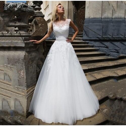 Magic Awn 2021 White Modest Wedding Dresses Lace Appliques Illusion Boho A-Line Princess Bridal Gowns Beach Vestidos De Novia
