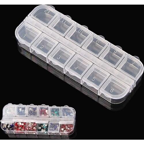 12 compartment empty plastic storage case container box for nail art products rhinestone earring jewelry
