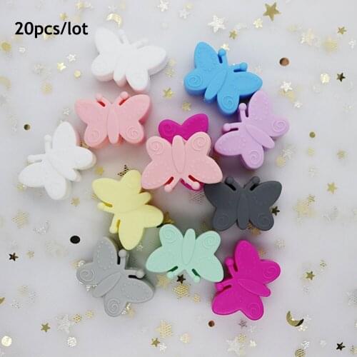 20Pcs Butterfly Perle Silicone Beads Baby Teething Necklace Bead BPA Free Siliconen Kralen Bead For Jewelry Making DIY Mordeder