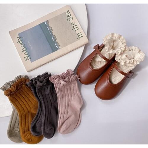 2020 Autumn New Baby Girls Lace Socks Soild Color Korean Style Toddlers Kids Princess Socks 2-8y