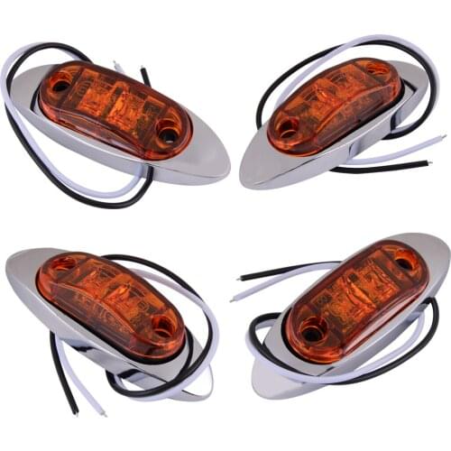 4pcs 2.5" 2 Diode Amber Side Fender Marker Indicator Clearance Surface Mount Light w/ Silver Cover for Universal Trailer Truck