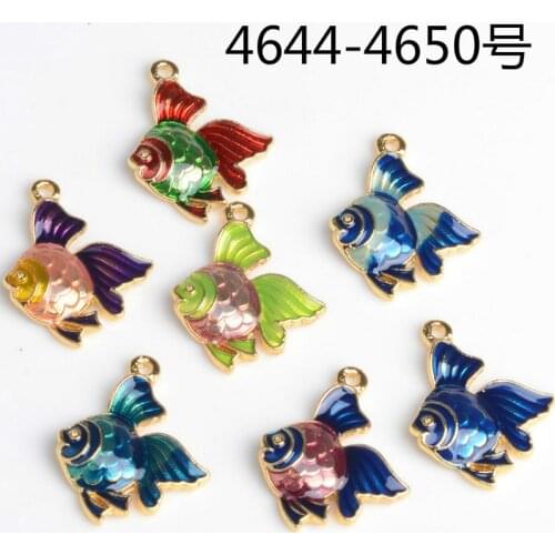 50pcs New enamel fish charms, metal dangle drop oil alloy craft Chinese Gold color fish pendant accessories DIY jewelry