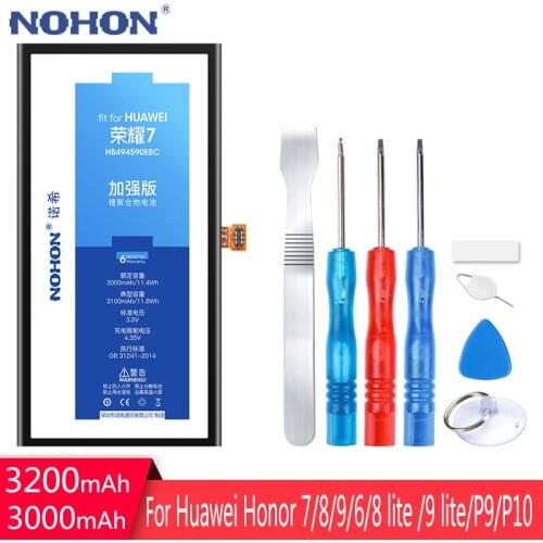 NOHON Battery For Huawei Honor 7 8 Lite 9 Lite 6 HB494590EBC HB366481ECW HB386280ECW P9 P10 4X 7i Replacement Bateria Free Tools