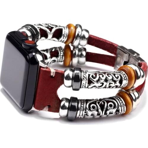 Trendy Vintage National Style For Apple Watch Strap 38mm 40mm Band 42mm 44mm iWatch Leather 4 5 6 SE Unusual Apple Watch Band