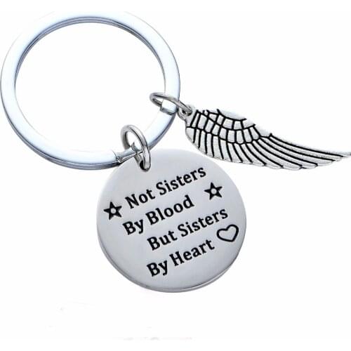 12PC/Lot Wing Not Sisters By Blood But Sisters By Heart Charm Keychain Stainless Steel Best Friend Friendship Women Gift Keyring