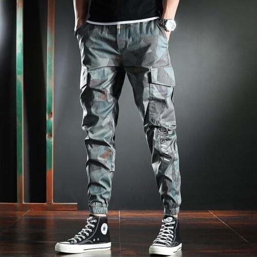 Cargo Pants Men Summer Streetwear Camouflage Jogger Pant Fashion Embroidery Light Green Trousers Multi-Pocket Casual Men Pants