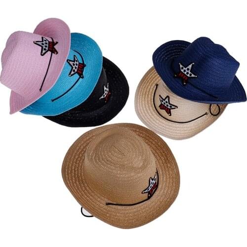 Outdoor childrens jazz cowboy hat summer straw hat boys and girls five-pointed star patch sun hat cute childrens beach visor