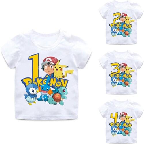 Pokemon Kids Baby T-shirts Pikachu Squirtle Ash Number Cartoon T Shirt Boys Girls Toddler Short Sleeve Tees Birthday Gifts