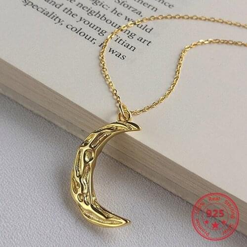 European American Style Silver 925 Fashion Classical Gold Crescent Moon Pendant Necklace Women Jewelry
