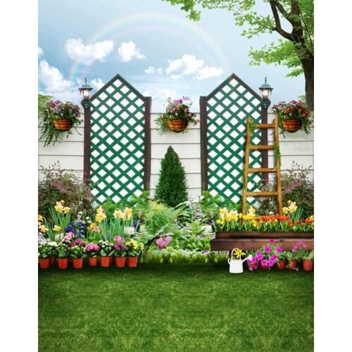 5x7ft Lawn Flowers Tree Photography Backdrops Photo Props Studio Background