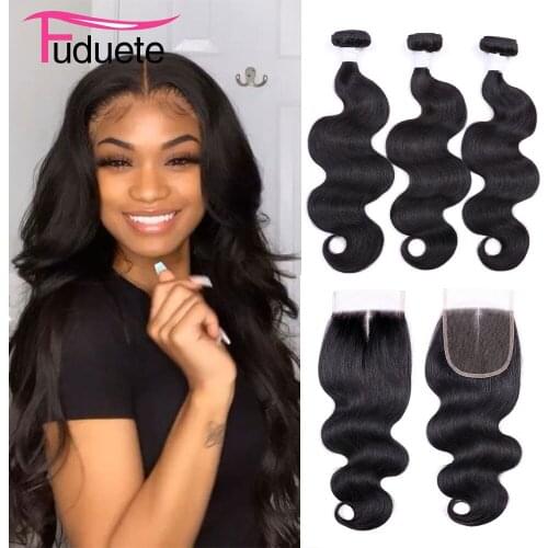 Fuduete Body Wave 3 Bundles With Closure Peruvian Human Hair Bundles With Closure Natural Remy Hair Extensions Human Hair
