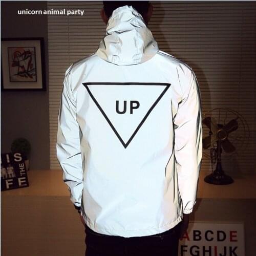Hiphop windbreaker Men jacket casual reflective jacket tide brand men and women lovers coat hooded fluorescent clothing