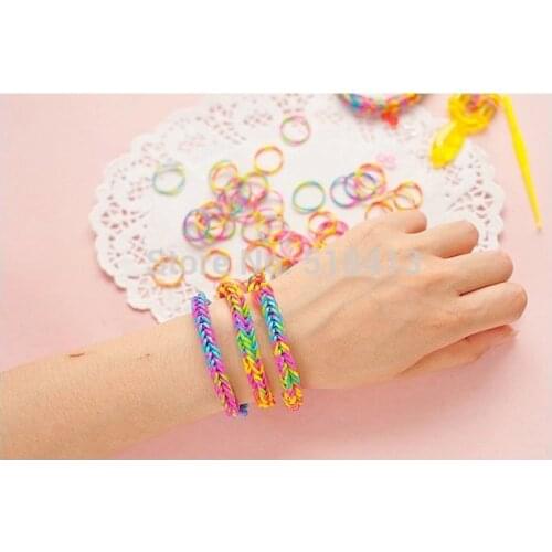 HOGNSIGN DIY Handmade Berope rainbow toy aded Color Noctilucent Woven Bracelet Rope Rainbow Weaving Hand Ring Rubber Band Manual