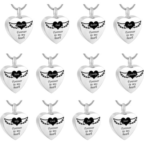 JJ001 Engraving Angel Wing Heart Stainless Steel Memorial Jewelry Ashes Holder - Cremation Necklace For Loved One