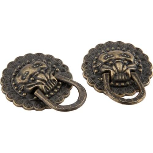2Pcs 29x37mm Antique Bronze Lion Head Furniture Handle Zinc Alloy Door Cabinet Dresser Drawer Pull Knob Furniture Hardware
