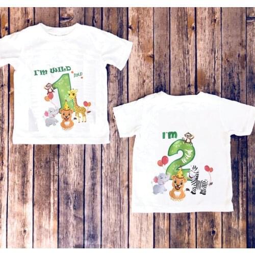 Woodland jungle Safari forest animal themed wild one first second 1st 2nd Birthday decoration gift present Photo props T Shirt