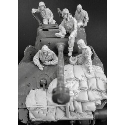 1/35 Resin White Model Resin Model 5-member Soldier Model Requires Manual Coloring Of The Model, No Tank