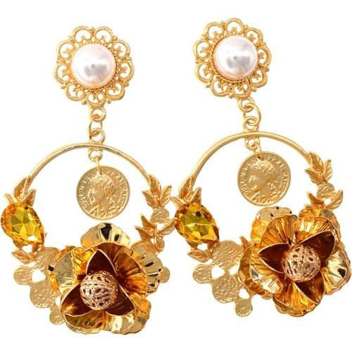Fashion Gold Color Jewelry Rhinestones Wreath Drop Earring For Women Sweet Flower Cirlce Brincos Gifts Party Wedding Brinco