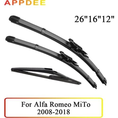 APPDEE Wiper Front & Rear Wiper Blades Set For Alfa Romeo MiTo 2008-2018 Windshield Windscreen Front Rear Window 26"16"12"