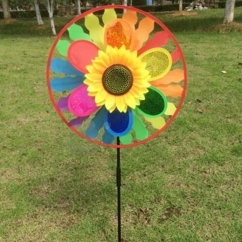 New 1Pc New Colorful Rainbow Triple Wheel Wind Spinner Windmill Garden Yard Outdoor Decor Kids Toys