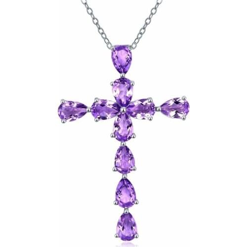 TJP New Arrival Crystal Purple Cross Pendant Necklace For Women Accessories Fashion 925 Sterling Silver Necklace Girls Jewelry
