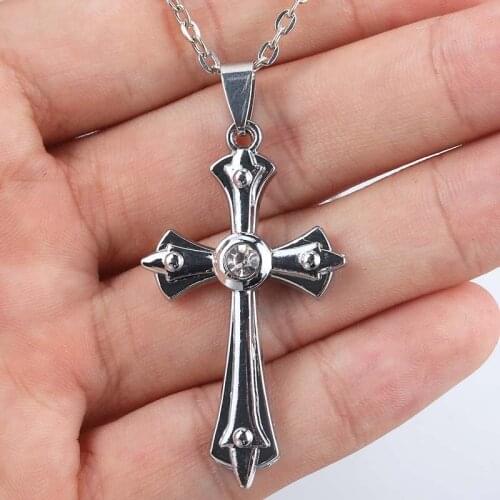 Charm Rhinestone Zircon Cross Pendant Necklace Two-layer Knight Pendant Necklace Hip-Hop Jewelry Men and Women Jewelry Gifts