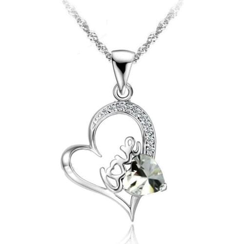 Buying Bargains Wholesale Jewelry Necklace 925 Sterling Silver Love Letter Heart Cubic Zirconia Pendant Jewellery Necklaces
