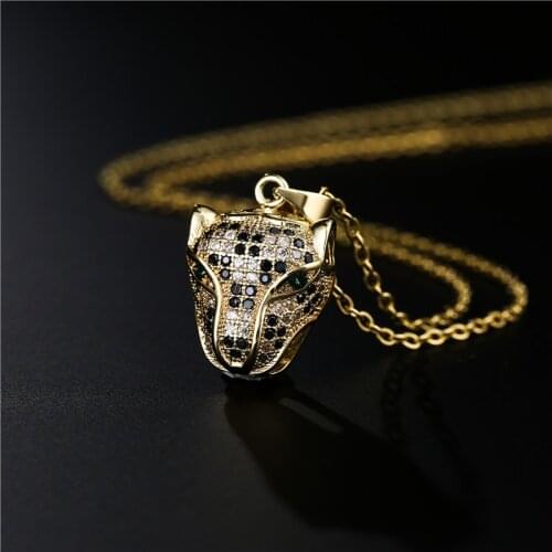 2021 New Fashion Gold Color Leopard Head Pendant Necklace For Women Men Luxury Cubic Zirconia Jewelry Female Accessories