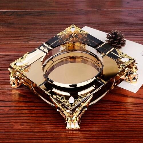 European High-End Crystal Glass Ashtray Square Enamel Plating Process Ashtrays Wedding Office Home Accessories Creative Gifts
