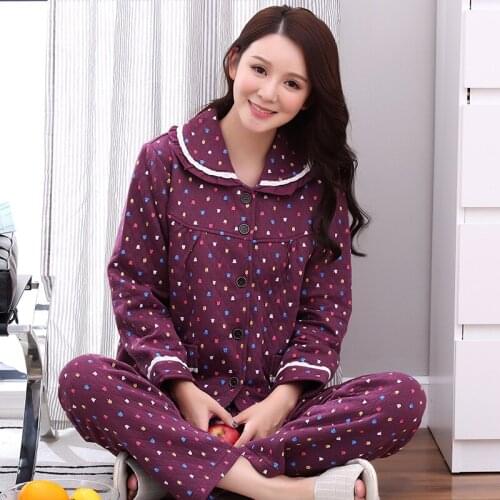 Autumn Winter Women Quilted Pajamas Set long Sleeve Nightgown Cartoon Printed Cute Sleepwear Suit Female Thick Pijamas Mujer