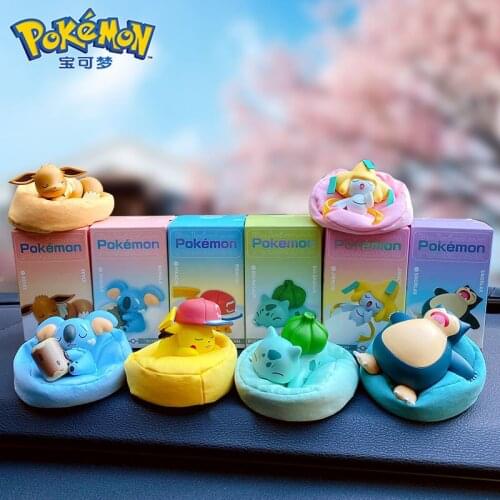 Genuine Pokemon Nap Time Series Accessories Pocket Monsters Magic Baby Pikachu Bulbasaur Doll Model Car Cake Decoration Gift