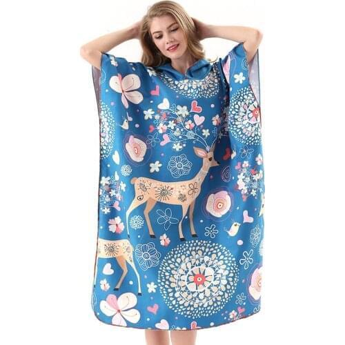 Poncho Towel Changing Robe Surf Beach Snorkeling Swim Changing Towel Printing Windproof Quick-drying Bathrobe Cloak With Hood