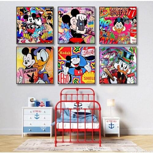 Disney Donald Duck Catoon Poster Banksy Mickey Mouse Graffiti Art Canvas Painting Prints Anime Wall Picture Kids Room Home Decor