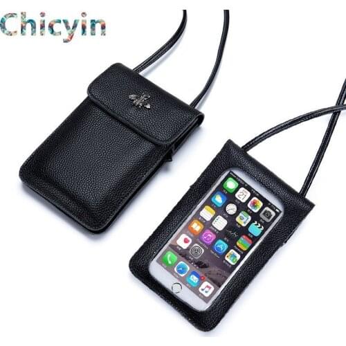 Mini Bee Transparent Mobile Phone Bag Woman Crossbody Bag Touch Screen Leather Mobile Phone Bag Female Messenger Bag Girl