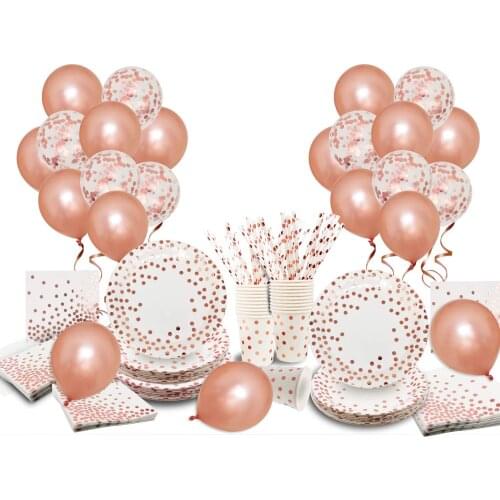 Rose Gold Party Supplies Tableware Sets Paper Dinnerware Plates Cups for Baby Shower Wedding Bride Christmas Decoration